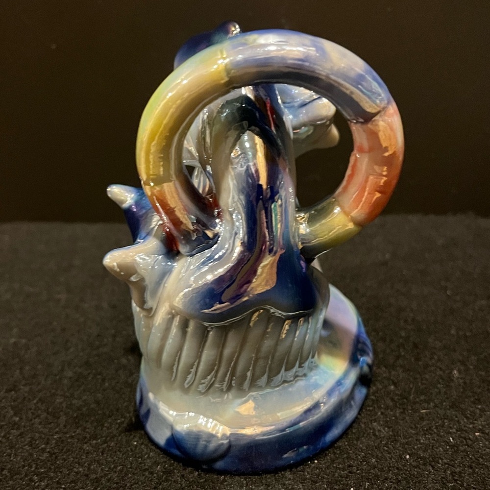 Vintage Dolphins Swimming Through Hoop Iridescent Rainbow Lusterware Figurine - Picture 5 of 12